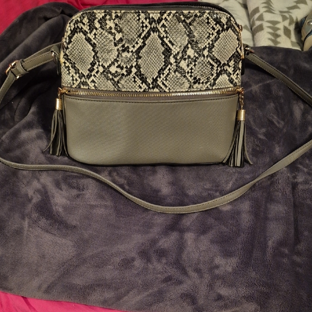 Gray Snake Print Crossbody Bag